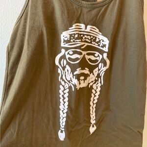 Olive Green Graphic Tank with Willie Nelson